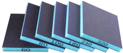 MonoSora Lot de 6 blocs d'éponge à poncer grain 60/80/100/180/240/320 Grain 118 x 98 x 12 mm pour meubles en bois, métal, plastique et ambre