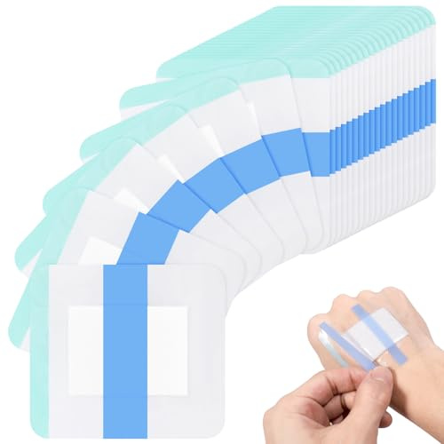 40 stycken duschplåster vattentät (6 x 7 cm) vattentät transparent bandage | Steril sårplåster, vattentätt plåster bandage med absorberande bomullskudde för sport simning och bad