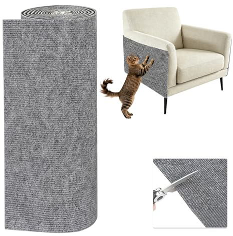 Behogan Självhäftande klösmatta 300 × 40 cm, repskydd för soffor, extra starkt klösträd, slitstark möbelmatta, perfekt för vardagsrum och möbler (ljusgrå)