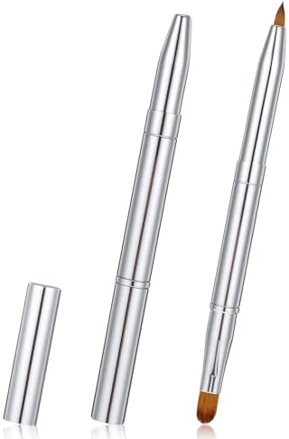 2-pack infällbar läppborste för läppstift dubbelavslutade läppmakeupborstar reseapplikatorer inkluderar lock för läppstift läppglans ögonskugga fantastisk gåva elegant silverfinish