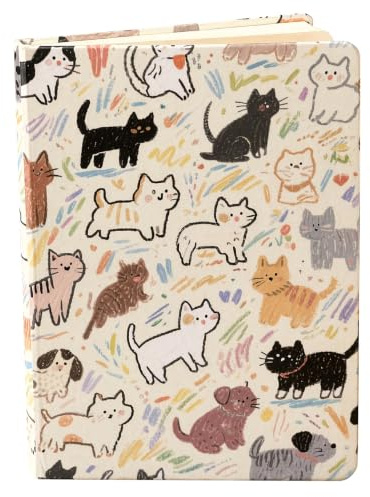 KIPTVO A5 Cat Notebook, 96 Pages Hardcover Travel Diary, Kawaii Cat Stationery, Travel Journal for Women, Practical Travellers Notebook for Daily Writing and Planning
