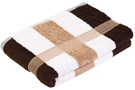 Gözze - New York Streifen Duschtuch, 1er Set, Weiches und saugfähiges Badetuch, 100% Baumwolle, 70 x 140 cm - Marone/Weiß/Mocca
