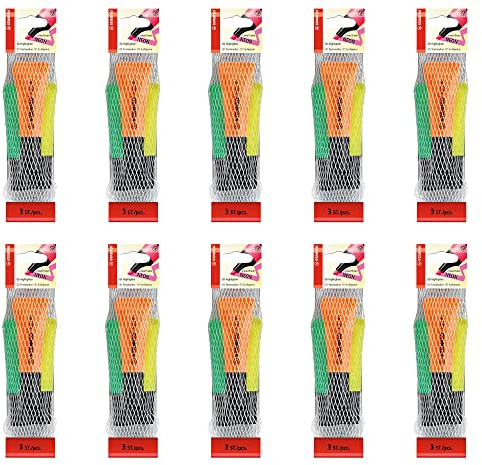STABILO NEON Lot de 10 x 3 surligneurs – Jaune, vert, orange
