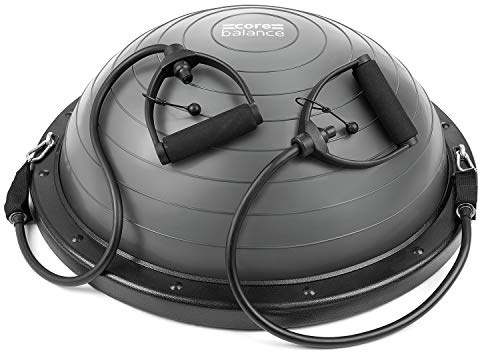 Core Balance Balance Ball Board Inflatable Air Dome With Resistance Bands and Pump 60cm (Grey)