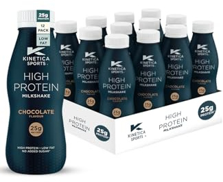 Kinetica Sports Ready-to-Drink High Protein Milkshake - Chocolate Flavour | 25g Protein/Bottle, 12 X 330ml Pack | High Protein, Low Fat & No Added Sugar | Convenient, high protein option for on-the-go