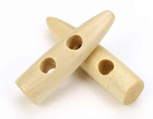 12 Stück Knebelknöpfe natur 30mm Keil Knebel 2 Löcher länglich Knöpfe Keilknöpfe zum annähen nähen basteln - Jackenknöpfe Mantelknöpfe