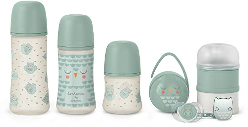 Suavinex, Set Premium Recién Nacido. Biberones de 150 ml/270 ml/360 ml + Chupete 0-6 Meses con Tetina Fisilógica SX Pro + Dosificador de Leche + Portachupetes Duo + Broche Pinza. Verde