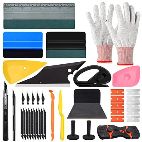 EHDIS Kit Herramientas para la Instalación de Vinilos, con Cutter, Cuchillas, Espatula Vinilo, Mini Espatula, Guantes, Imanes, para Ventanas, Muebles y Coche