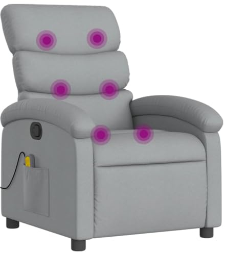 vidaXL Massagesessel, Sessel Verstellbare Rückenlehne, Fernsehsessel Relaxsessel mit Vibrationsfunktion, Liegesessel Polstersessel Ruhesessel, Hellgrau Stoff