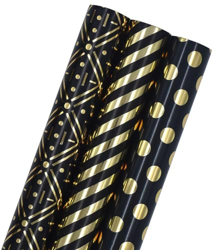 3 Rollen Geschenkpapier zum Geburtstag, 43 cm x 3 m, metallisches und brillantes Geschenkpapier, perfekt für Geburtstag, Weihnachten, Hochzeit, Babyparty, Party, Festgeschenkdekorationen