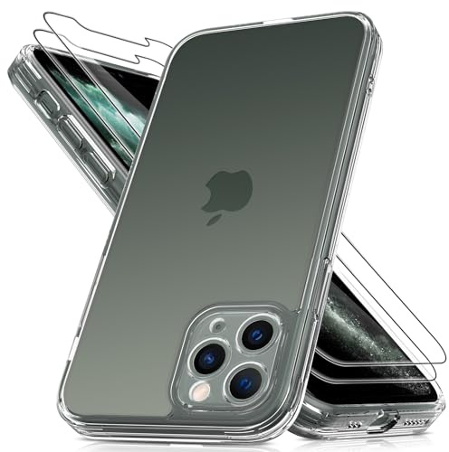 Mootobo for iPhone 11 Pro Case, 3 in 1 [Military Grade] Shockproof Phone Bumper Cover, Built-in 2 HD Screen Protector, Frosted Translucent Back Phone Cover, for 11 Pro 5.8-Inch – Clear