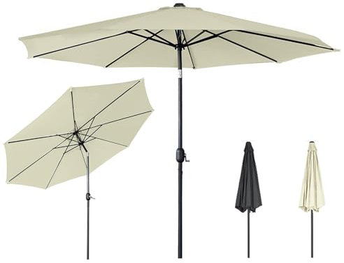 MAYTIIMO Alu Sonnenschirm 300 cm Marktschirm Gartenschirm mit Kurbel Sonnenschutz UPF 40+ Terrassenschirm Wasserdicht Neigbar für Terrasse Balkon Garten Pool, Beige