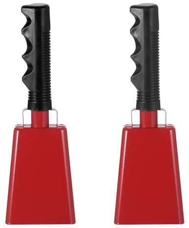 PATIKIL Campanas de Vaca de 9 Pulgadas para Juegos de Fútbol, 2 Cencerros para Eventos Deportivos a Granel para Hacer Ruido, Campana de Vaca de Metal con Mango para Animar, Rojo