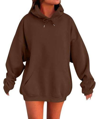 HUIFUAO Huvtröjor för kvinnor överdimensionerad tröja för kvinnor plus size huvtröjor pullover svart långärmad toppar med ficka