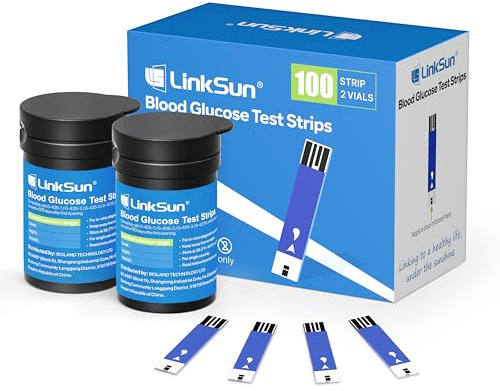LinkSun Blutzuckerteststreifen, 100 Stück, Kompatibel mit G-425-1, G-425-3, G-425-2V Blutzuckermessgeräten - Präzise Messung, Ergebnis in 5 Sekunden - 2 Flaschen à 50 Stück