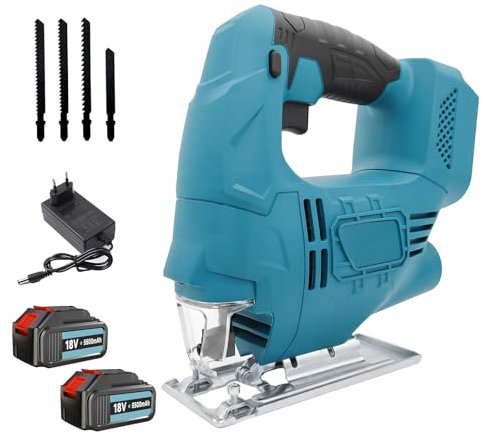 Cordless Jig Saw for Makita 18V Battery,18mm Cutting Depth,Swivel Soleplate for 45° Mitre Cuts,Dust Extractor,Electronic Speed Control,4 Blades,for Plastic Wood Steel Cutting