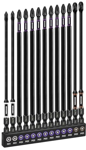 GEINXURN Pozidriv Lot de 13 Embouts de Vissage aux Chocs PZ1 PZ2 PZ3 150mm de Longueur, Jeu d'embouts Magnétique pour Visseuse Tournevis Tige Hexagonale 1/4 S2 en Acier Allié, Code Couleur | PZ1 PZ2 PZ3 résistant aux chocs Longueur 150 mm Tige hexagonale S2 Acier allié Ultra Code couleur