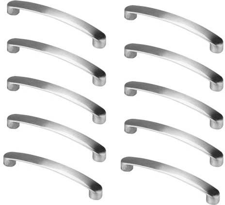 DYHNQE 10PCS Cabinet Handles, Cabinet Door Handles 96mm Hole Centre Brushed Nickel Cupboard Door Handle with Screws Aluminum Alloy Bow Kitchen Handle for Drawer Wardrobe Kitchen