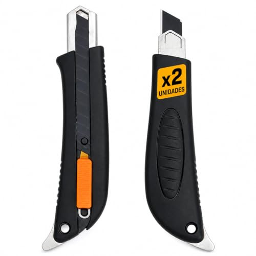 Cutter Profesional 18mm SK5 Pack 2 Unidades – Cúter con Bloqueo Automático, Mango Antideslizante Ergonómico, Cutter Plegable para Cartón, Plástico y Bricolaje