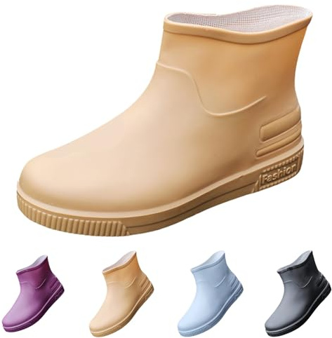 ZTBKW Women's Rain Shoes Waterproof Outdoor Wellington Boots Lightweight Rubber Boots Quick Drying Ankle Boots Soft Soles Rain Boots Wide Feet Short Boots Barefoot Wellington Boots Women, black, 8 UK