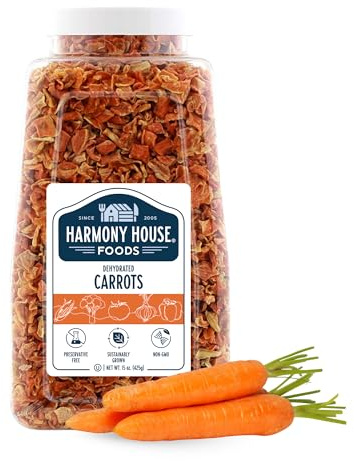 Harmony House Foods Dehydrated Diced Carrots - Air Dried Vegetables for Soup and Cooked Dishes, Great for Camping, Survival, and Backpacking, 15 Ounce Jar