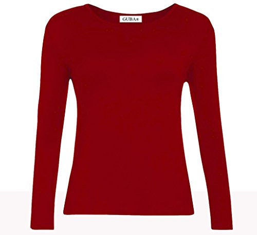 GUBA® Girls T Shirt Long Sleeve Top Kids Plain Basic Uniform T-Shirt Crew Neck Tee Size 5-13 Years (9-10 Years, Red)