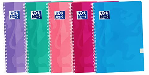 Oxford, Cuadernos A4 (Folio) Cuadrícula 4x4, Tapa Blanda, 80 Hojas, Pack 5 Libretas, Colores Tendencia