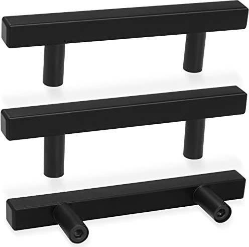 AEEKEL 30 Pack Square Cabinet Handles Matte Black Drawer Pulls 5 Length, 3 Hole Center Kitchen Handles for Cabinets Pulls, Stainless Steel Cabinet Hardware for Bedroom Bathroom Office