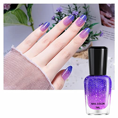 Vipomkowa Color Changing Nail Polish, Pink Glitter Blue Purple Mood Temperature Change Nail Polish, Long Lasting Glossy Quick Dry Gradient Oily Mood Nail Polish DIY Nail Art Manicure at Home Salon