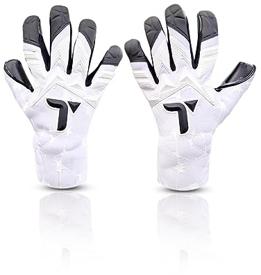 TIGEAR Vuxen Nexus Series Professional GK målvaktshandskar med 3,5 mm kontakt tysk latex, hybrid negativt snitt och justerbar handled (X Large – 11, vit)