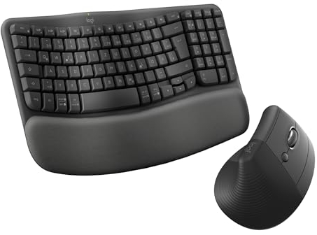 Logitech Wave Keys und Lift vertikale Maus – Ergonomisches Bundle – kabellose Tastatur mit gepolsterter Handballenauflage und vertikale kabellose Maus – Bluetooth, Multi-OS, Windows/Mac - Graphit