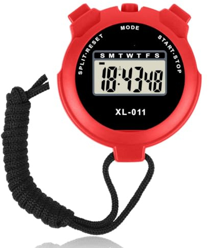 Digital Handheld Sports Stopwatch With Alarm, Multi-Function Stop-watch Timer with Large Display Date & Time, Stopwatch with12/24 Hours Clock, Stop.watch for Swimming, Running, Sports Training (Red)