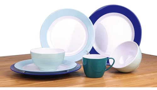 16-teiliges Melamin Geschirrset Harmonie Camping Geschirr Outdoor Campinggeschirr Set aus Teller, Schüsseln, Tassen