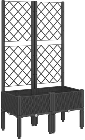 vidaXL Jardinera con Enrejado, Maceta para Plantas Flores Verduras, Macetero de Hierbas, Arriate para Jardín Patio Terraza Balcón, PP Negro