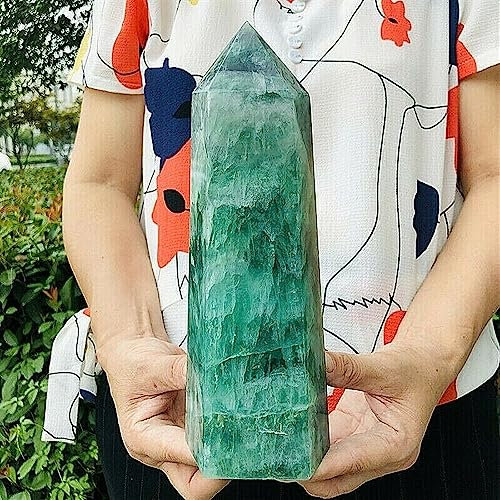 AUOQKQUT Plaque de Fluorite Verte Naturelle, Colonne de Cristal d'obélisque, décoration d'intérieur(Size:600g-650g)