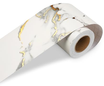 LACHEERY Bordo Adesivo in Marmo Bianco con Venature Dorate Grigie Carta da Parati 7.6cm x 1500cm Autoadesivo Bordo Adesivo per Pareti Mobili Cornici Tavoli Specchi Adesiva Muro Decorativa