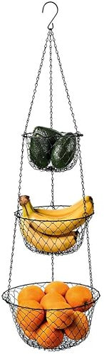 Home Bay Panier à fruits à suspendre à 3 étages - Panier de rangement de cuisine pour légumes - Noir