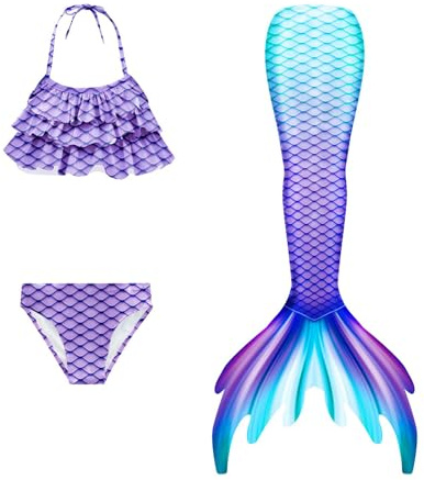 LCpddajlspig Confezione da 3 Costume 𝙎irena​ Bambina ​​𝘾oda e ​​𝙋inna​ 𝙎irena Vestito 𝙎irenetta Costume da Bagno Bikini Cosplay Mare Bambini Viola