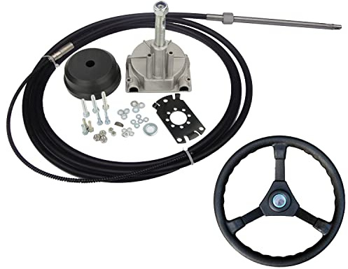 Pizgear Sistema de dirección rotativa con turbina for motor marino de 10 pies, rueda mecánica con cable for barco Timón de barco