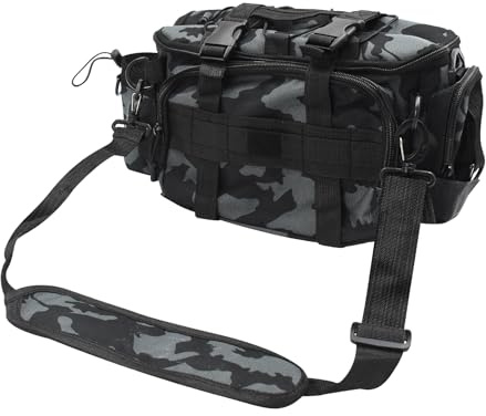 Auptiz Sac de Peche, Stockage de matériel de pêche, Sac De Rangement pour MatéRiel de Pêche Multifonctionnel de Grande capacité Sac fourre-Tout en Plein Air Sac à Bandoulière (Camouflage-4)