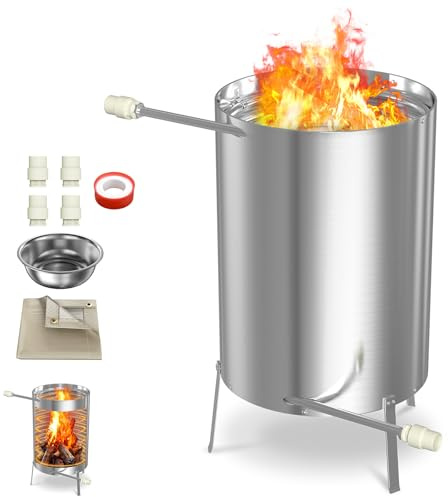 LZQ Brasero de piscine en acier inoxydable avec spirale chauffante, Ø 32/38 mm, raccords, bois de chauffage, chauffage de piscine, avec tapis ignifuge et sac de récupération, poêle d'extérieur pour