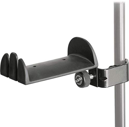 K&M 16080 Soporte para auriculares en negro y acero - con abrazadera de acero y cubierta de plástico para 2 auriculares Over Ear