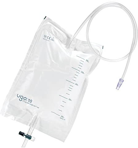 Ugo 2L Nachtbeutel (x10) – Urinbeutel/Katheter Nachtbeutel, T oder Hebel mit knickfreiem Anschluss (10er Pack) (Ugo 10 - Einweg-T-Hahn, Nicht Steril)