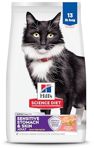 Hill's Science Diet Adult Sensitive Stomach & Skin Grain Free Dry Cat Food, Salmon & Yellow Pea, 13 lb. Bag (Updated Formula)