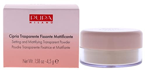 PUPA Milano Prime Me Loose Powder 001 Translucent – Leichte Mineral-Finishing-Pulver-Formel zum Aufhellen und Verwischen fettiger Haut – Löscht Poren und entfernt überschüssigen Glanz – Kuchen- und