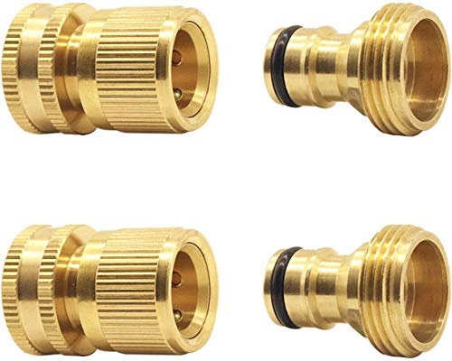 Hydrogarden Garden Hose Quick Connect Solid Brass Quick Connector Garden Hose Fitting Water Hose Connectors BSP 3/4 inch (2SETS)