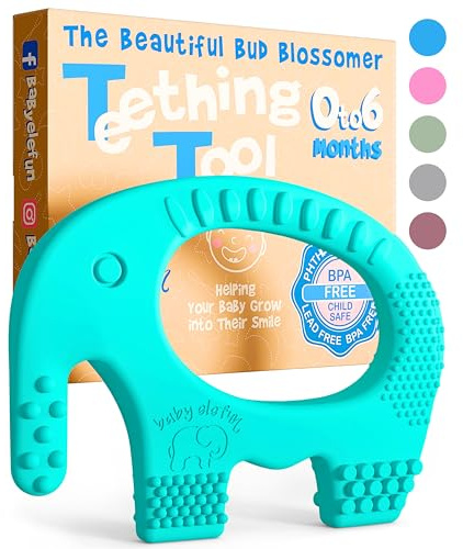 BABY ELEFUN Teething Toys for Baby - Cute, Effective & Easy to Hold BPA Free Silicone Teethers with Gift Package - Elephant Teether Toy Best for Babies 3 6 12 Months, Boy, Girl, Infant - Shower Gifts