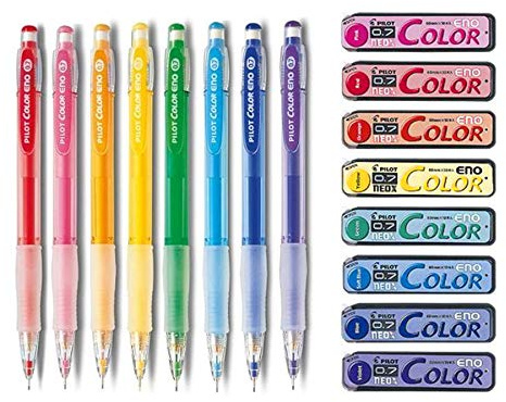 Pilot Color Eno 0.7mm Automatic Mechanical Pencil 8 Color Set & 0.7mm Lead Refill 8 Color Set