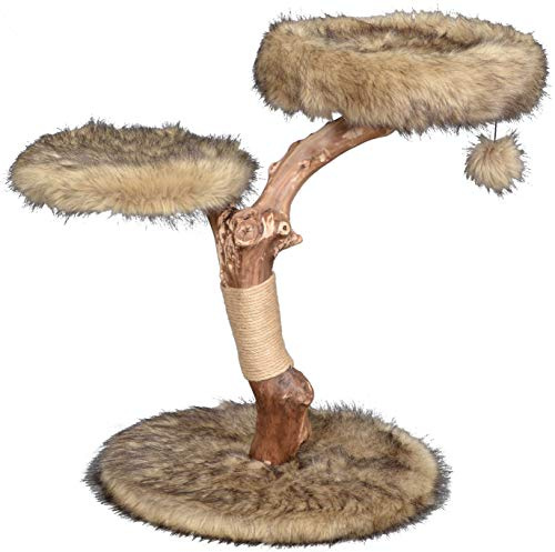 Arbres à Chat Design avec Troncs naturels et balles de Jeu, Meubles pour Chat avec colonnes à gratter en Jute et Peluche Jimmy Marron
