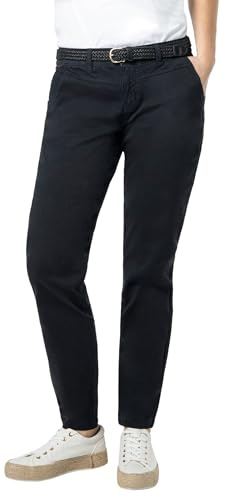 Urban Surface Damen Chino Stoff-Hose mit Flecht-Gürtel Dark-Blue XL